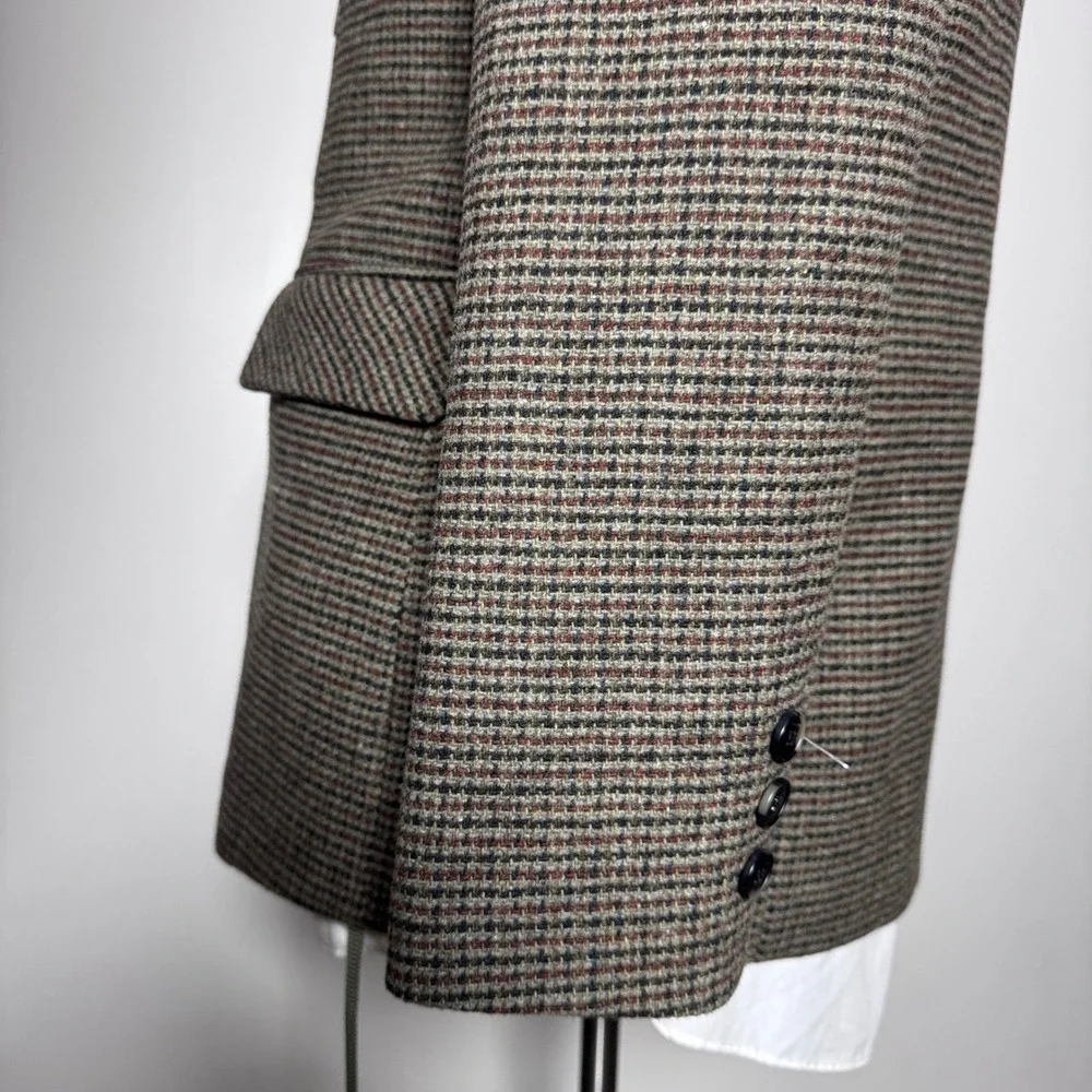 Mina Self Blazer Mens XL Green Grid Wool Blend Double Breasted Peak Lapel 23QDYT